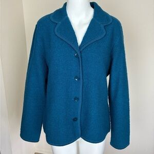 Appleseed's Women’s Blue Collared V Neck Button Up Cardigan/Jacket 100% Wool- PM